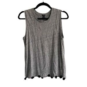 J CREW Linen Sleeveless Tank Top Pom Poms Gray Black XS